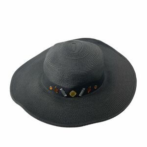 Jessica McClintock Black Floppy Beach Hat Jeweled